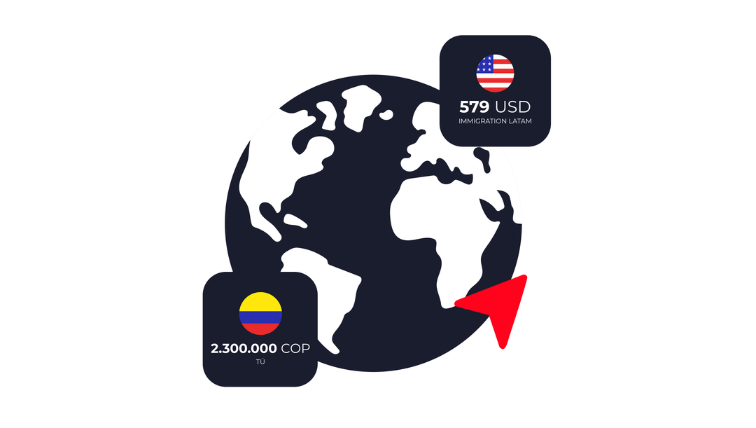 Globo terráqueo con el costo de estudiar en pesos colombianos y en dólares