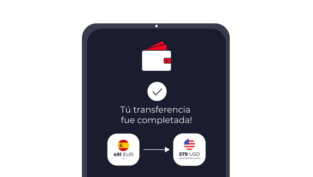 Tableta con la confirmación de una transferencia de euros a dólares